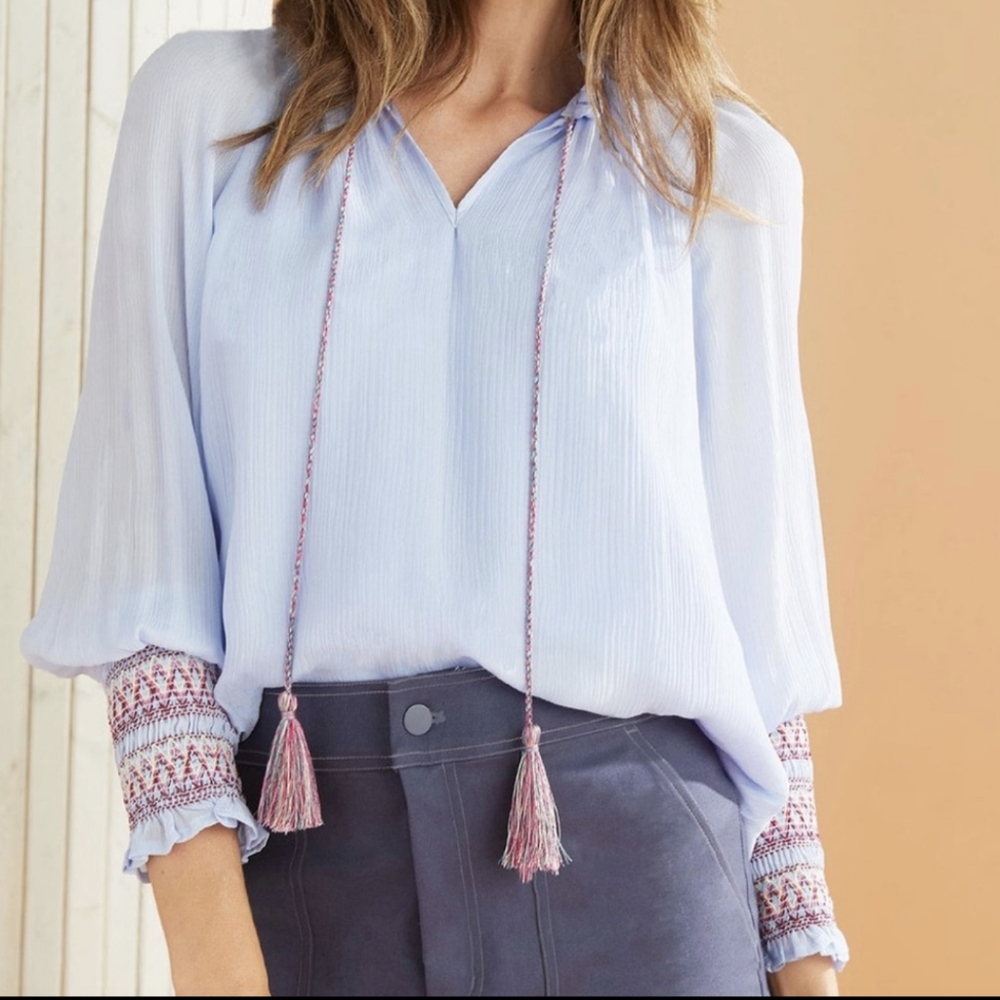 Marie Oliver 100% sky blue silk blouse